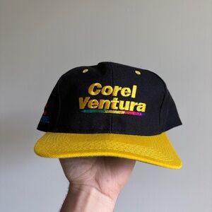 RARE COREL VENTURA Software Hat 1990's techwear vintage yellow black snapback